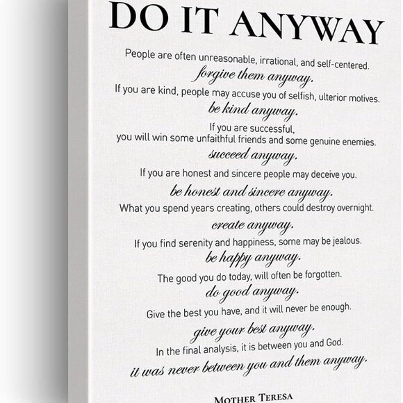 Inspirational Canvas Wall Art Motivational Do It Anyway Quote Canvas Print Posit - Picture 1 of 5